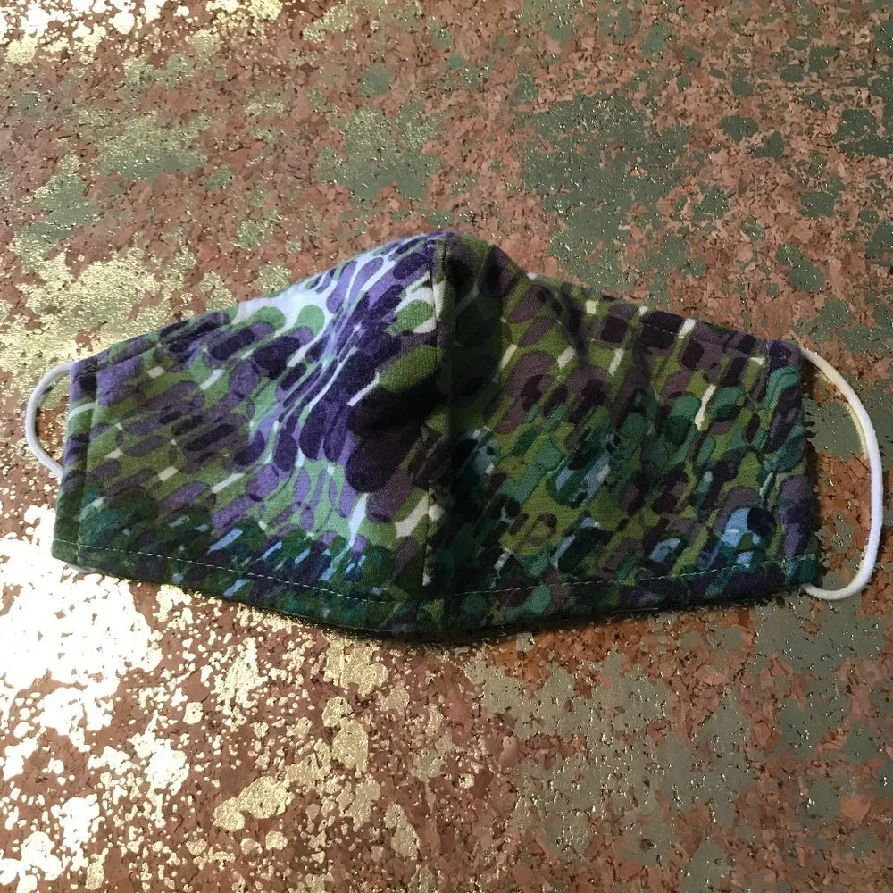 WOMEN'S PURPLE AND GREEN COTTON BLEND FACE MASK
